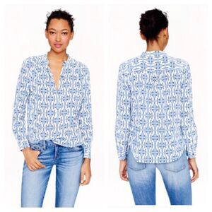 J.Crew 100% silk cat print blouse size 4 Novelty Print Indie Twee